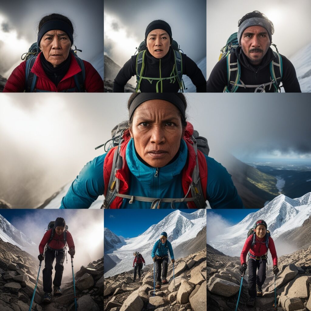 山頂を目指す登山家