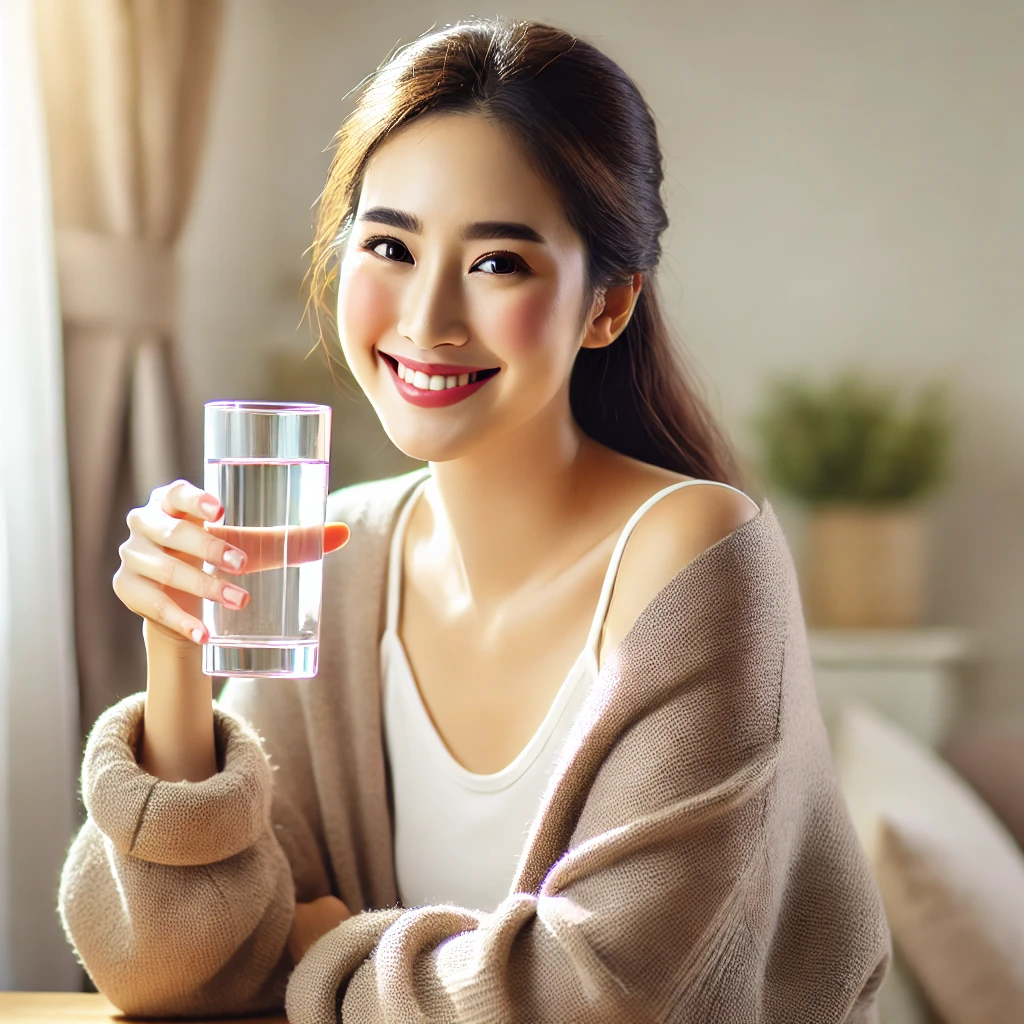 水を飲んでいる女性