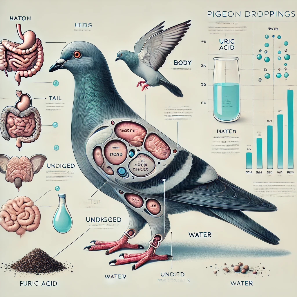 鳩の体の構造とフンの成分の説明